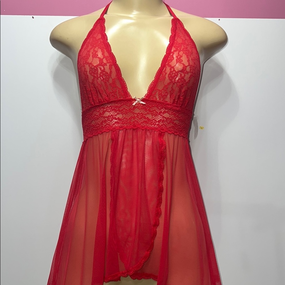 Victoria's Secret Red Lace Chemise with‎ Halter Neckline zs XS